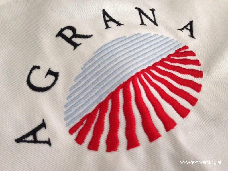 Agrana Logostickerei auf Textil, Referenz Wiener Stickerei Wien